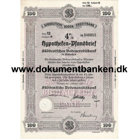 Sddeutsche Boden-Creditbank 100 Mark Pfandbrief 1942