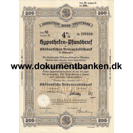Sddeutsche Boden-Creditbank 200 Mark Pfandbrief 1941
