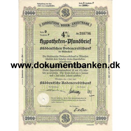 Sddeutsche Boden-Creditbank 2000 Mark Pfandbrief 1941