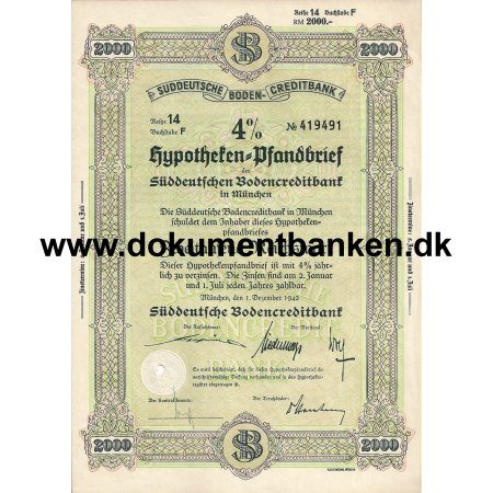 Sddeutsche Boden-Creditbank 2000 Mark Pfandbrief 1941