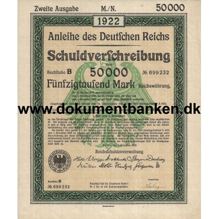 Schuldverschreibung 50.000 Mark Deutsches Reich 1922