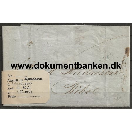 Brev med Faktura fra Firmaet I. H. Ruben i Kbenhavn til Ribe d. 21 December  1848