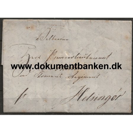 Francobrev til Premierlieutnant Harboe Kronens Regiment Helsingr 12 maj1837