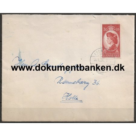 Kuvert. Ryomgrd til Holte. 30 + 10 re. Pigespejderne. 1963