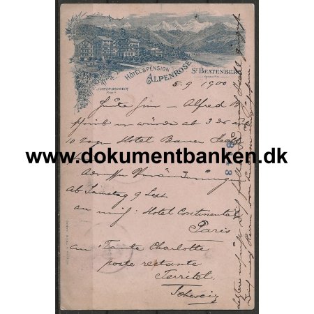 Hotel &amp; Pension Alpenrose St. Beatenberg Schweiz 1900 Postkort