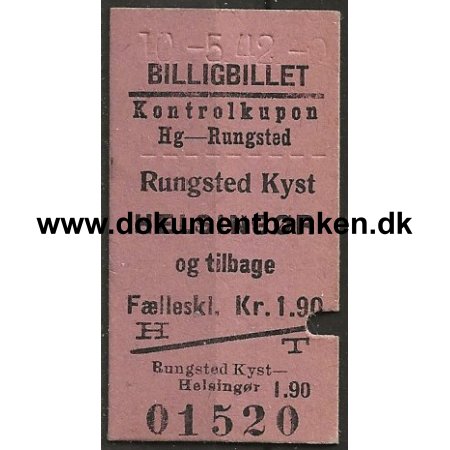 Billigbillet Edmonsonsk Rungsted Kyst - Helsingr 1942