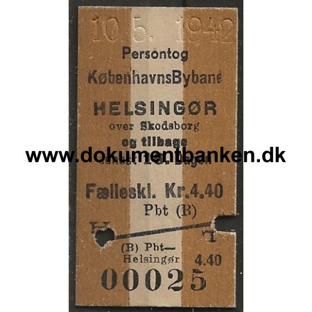 Togbillet Edmonsonsk Helsingr 1942