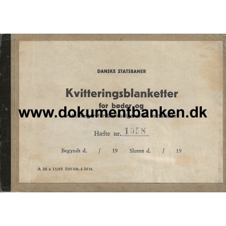 Danske Statsbaner Kvitteringsblanketter for Bder og Erstatninger af Materiellet 1965