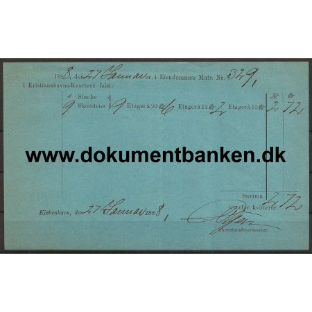 Skorstensfeiermester Kvittering Christianshavn 1888