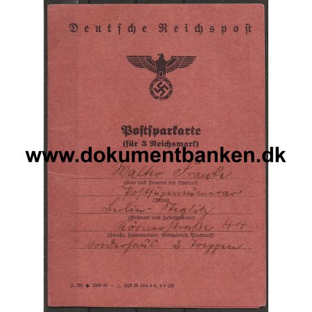 Postsparekort Deutsche Reichpost 1940