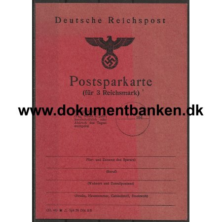 Postsparekort Deutsche Reichpost 1940