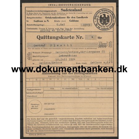 Invalideforsikring Sudetenland Dokument Tyskland