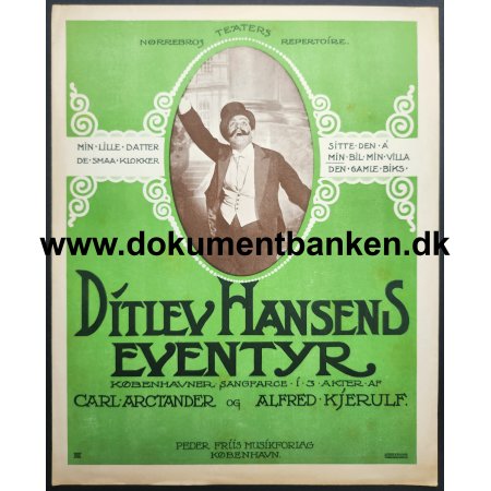 Ditlev Hansens Eventyr sangfarce i 3 Akter Nrrebros Teaters Repertoire Nodehefte 