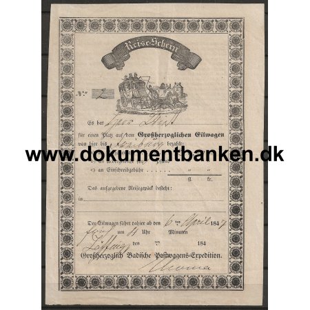 Passagerbillet Postdiligence Bayern Tyskland 1847 Dokument