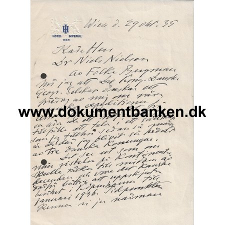 Sven Hedin Svensk opdagelsesrejsende Autograf Hotel Imperial Wien 1937