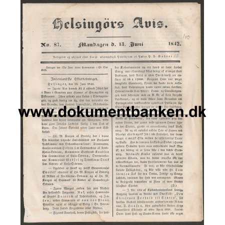 Helsingrs Avis No. 87 fra d. 13 juni 1842