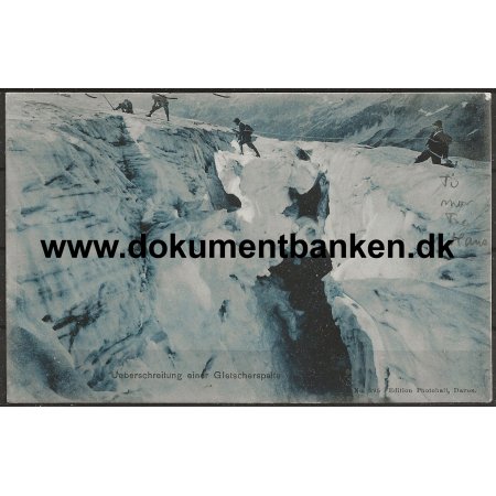 Ueberschreitung einer Gletscherspalte Schweiz Postkort