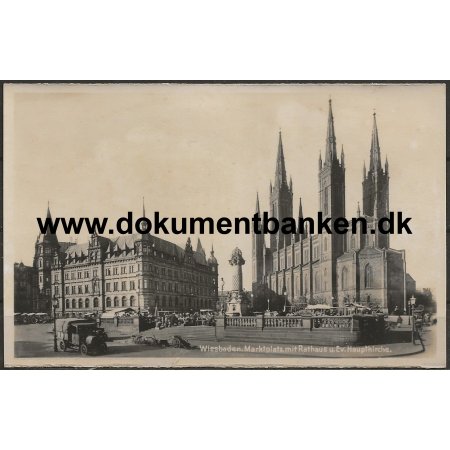 Marktplatz Rathaus und Hauptkirche Wiesbaden Tyskland Postkort