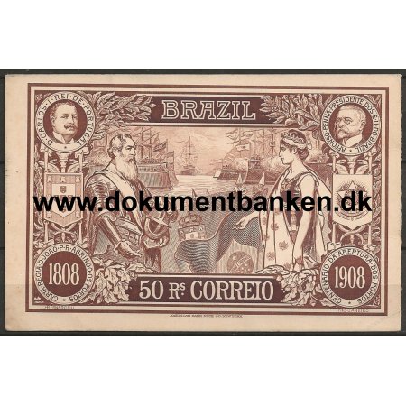 100 rs Jubilum for bning af Havnene 1808-1908 Brasilien Postkort