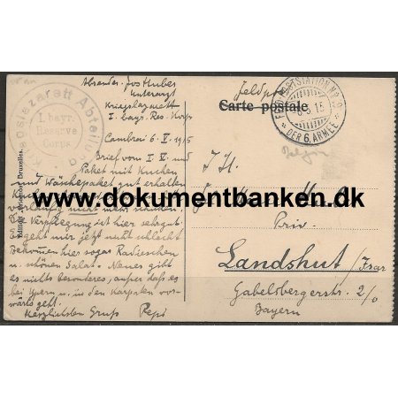 Tysk Feldpost Feld-Poststation No. 9 der 6 Arme Belgien Postkort