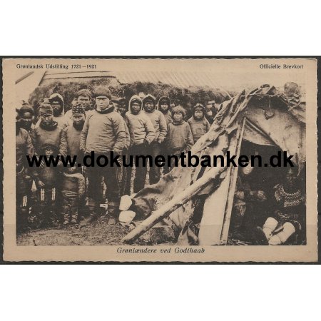 Grnlndere ved Godthaab. Grnlandsk Udstilling 1721-1921 Postkort