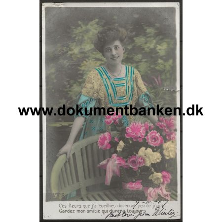 Dame med blomster Jersey England Postkort