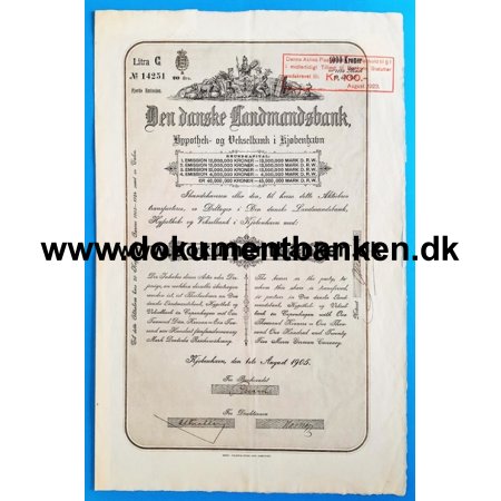 Den Danske Landmandsbank 1000 Kr. aktie 1905