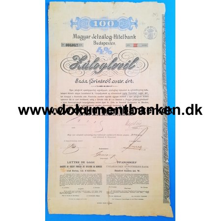 Ungarishen Hypotekbank Pfandbrief 4% 100 Gulden 1905