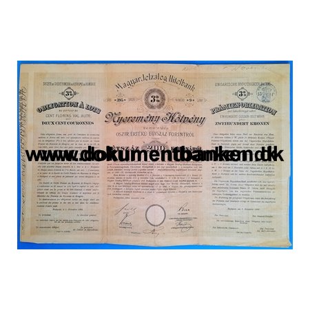 Ungarischen Hypotekbank 200 Kronen Obligation 1894