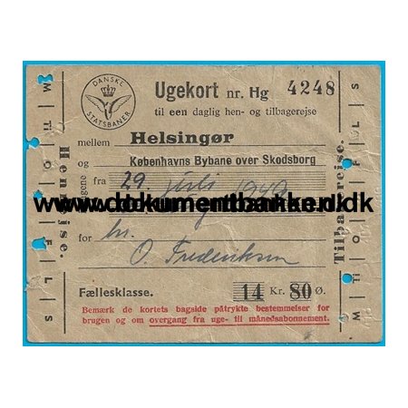 DSB Ugekort, Helsingr - Kbenhavns Bybane, 1949