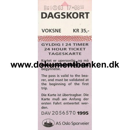 A/S Oslo Sporveier, Dagskort, Voksne, 24 timer, 1995