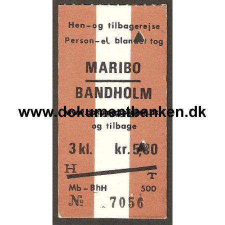 Maribo - Bandholm, Billet, Blandet tog