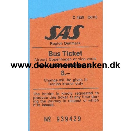 SAS busbillet 8,00 Kr.