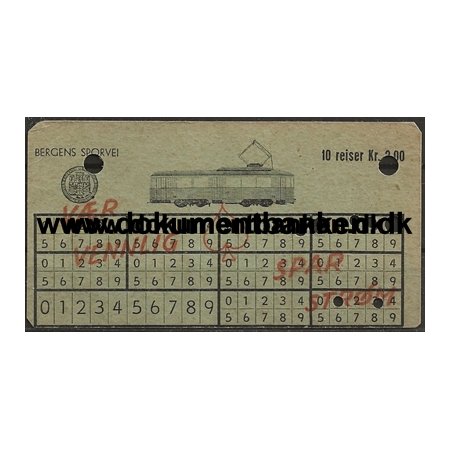 Bergen Sporvei billet - 10 reiser Kr. 2,00