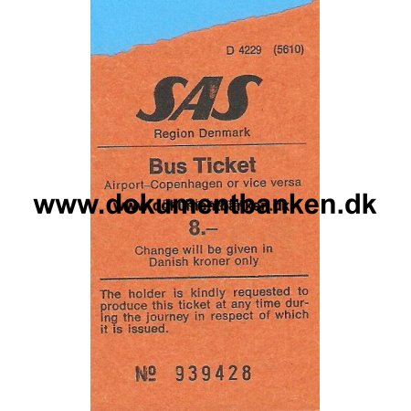 SAS busbillet 8,00 Kr.