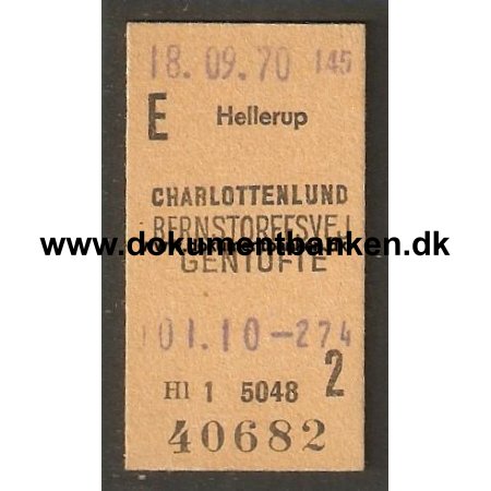 DSB, Edmonsonsk, Enkeltbillet, Hellerup til Charlottenlund, 1970