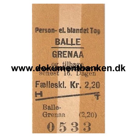 Edmonsonsk Billet. Balle - Grenaa