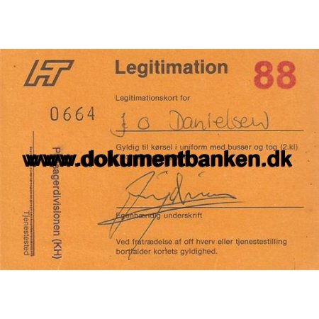 Legitimationskort til krsel med Bus, tog i Hovedstadsregionen 1988