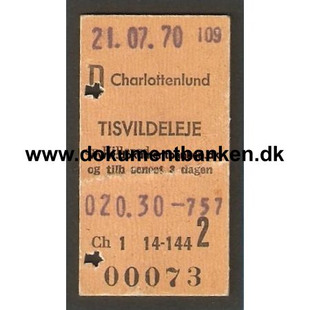 DSB, Edmonsonsk, Enkeltbillet, Charlottenlund til Tisvildeleje, 1970