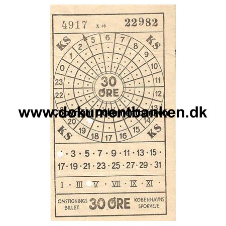 Kbenhavns Sporveje Omstignings billet 30 re oktober 1948