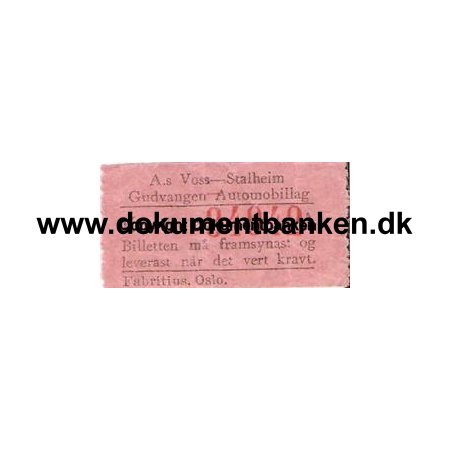 Gudvangen Automobillag Voss - Stalheim billet 10 re (rutebil)