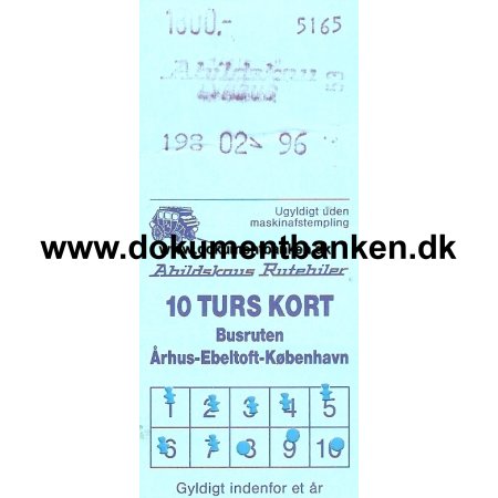 Abildskou Lynbus. 10 turs Kort. rhus-Ebeltoft-Kbenhavn 1996
