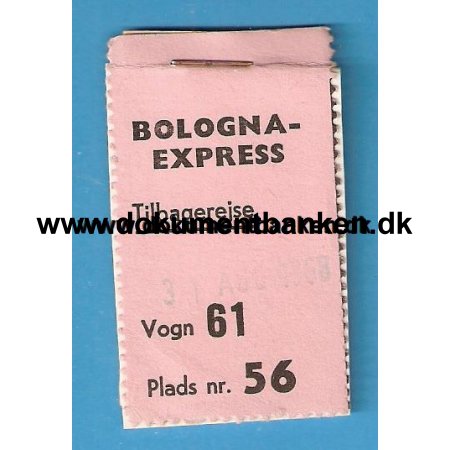 DSB, Pladsbilletter, Bologna-Express, 1968
