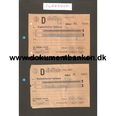 Danske Statsbaner, Papirbilletter, Kge - Vordingborg, 1961