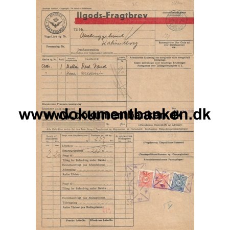 Danske Statsbaner Fragtbrev Ilgods Holbk til Kalundborg Jernbane 1940