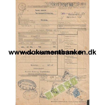 Danske Statsbaner Fragtbrev Middelfart - Esbjerg 1947