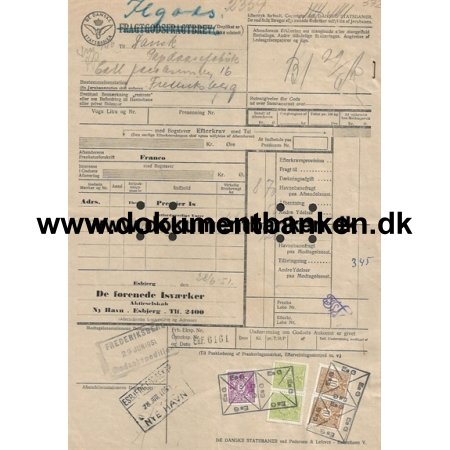 De Danske Statsbaner Fragtbrev Esbjerg - Frederiksberg Jernbane 1951