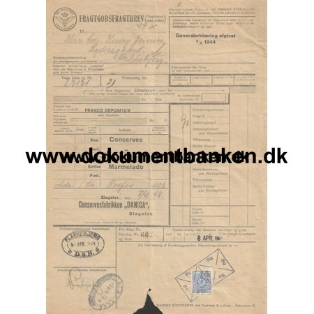 De Danske Statsbaner Fragtbrev Slagelse - Flakkebjerg 1948