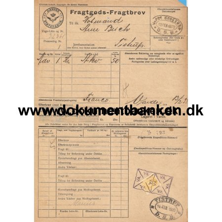 Jernbane Fragtbrev, Varde til Tistrup, 1933