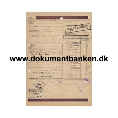 Jyderup til Ejstrup - Ekspresgodsfragtbrev 1951